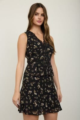 Floral Skirt And Mini Skirt Set - Black