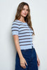 Striped 3/4 Sleeve Button Up - Dusty Blue