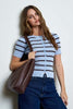 Striped 3/4 Sleeve Button Up - Dusty Blue