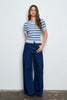Striped 3/4 Sleeve Button Up - Dusty Blue