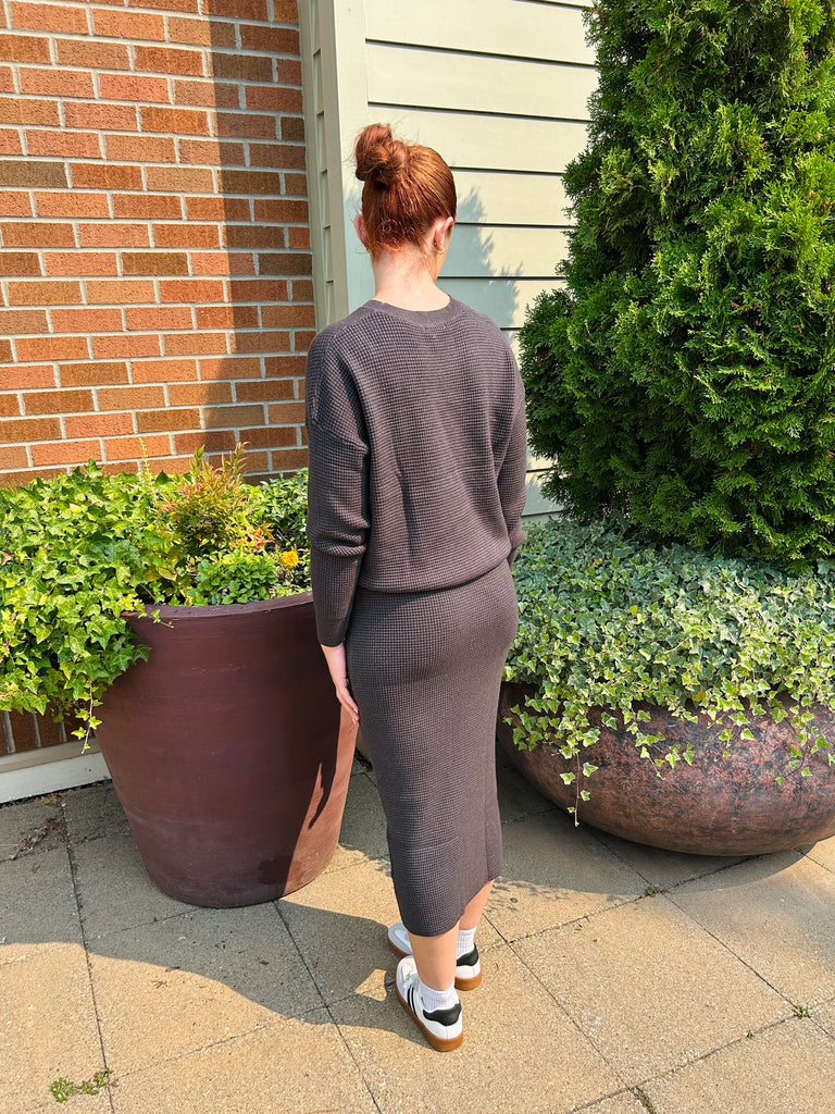 Waffle Sweater & Skirt Set - Heather Charcoal