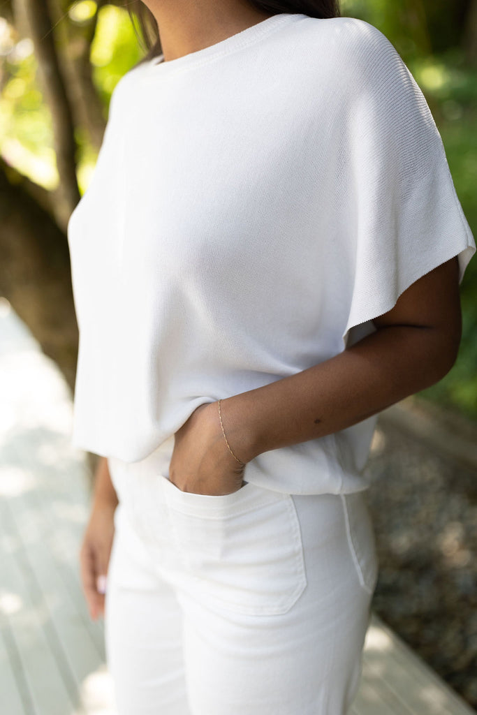 Short Sleeve Knit Sweater - White