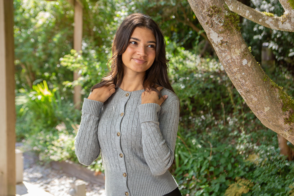 Cable Knit Cardigan - Grey