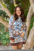 Border Print Shirt Dress - Brown/Blue