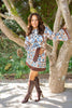 Border Print Shirt Dress - Brown/Blue