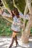 Border Print Shirt Dress - Brown/Blue