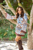 Border Print Shirt Dress - Brown/Blue