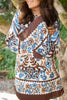 Border Print Shirt Dress - Brown/Blue