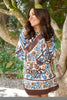 Border Print Shirt Dress - Brown/Blue