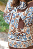 Border Print Shirt Dress - Brown/Blue