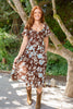 Floral Puff Sleeve Midi Dress - Chocolate