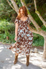 Floral Puff Sleeve Midi Dress - Chocolate