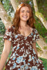 Floral Puff Sleeve Midi Dress - Chocolate
