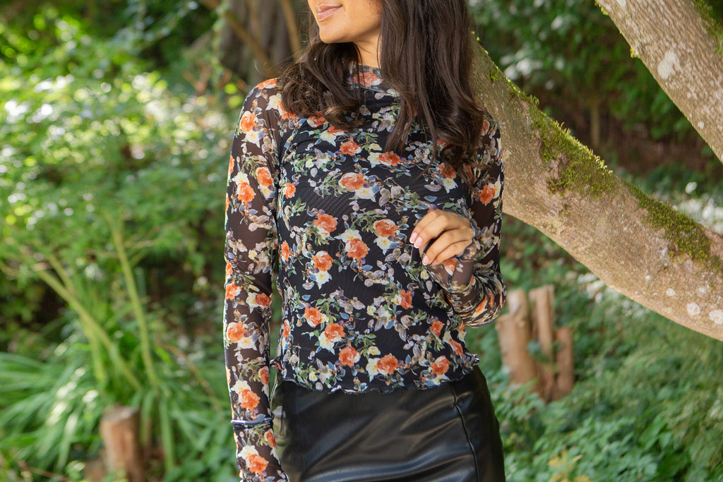 Sheer Black Floral Shirt
