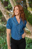 V-neck Puff Sleeve Shirt - Denim