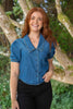 V-neck Puff Sleeve Shirt - Denim