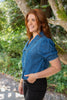 V-neck Puff Sleeve Shirt - Denim