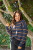 Boxy Cut Striped Sweater - Navy