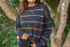 Boxy Cut Striped Sweater - Navy
