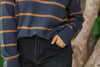Boxy Cut Striped Sweater - Navy