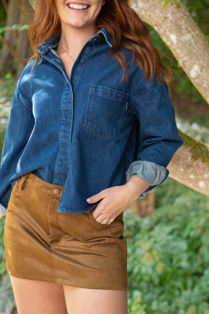 Oversized Cropped Denim Shirt