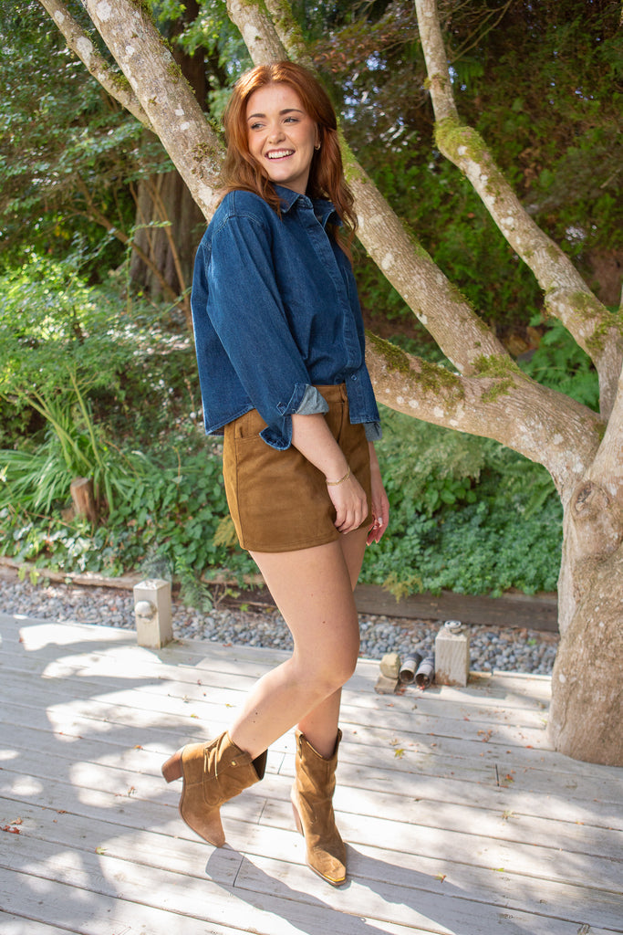 Oversized Cropped Denim Shirt