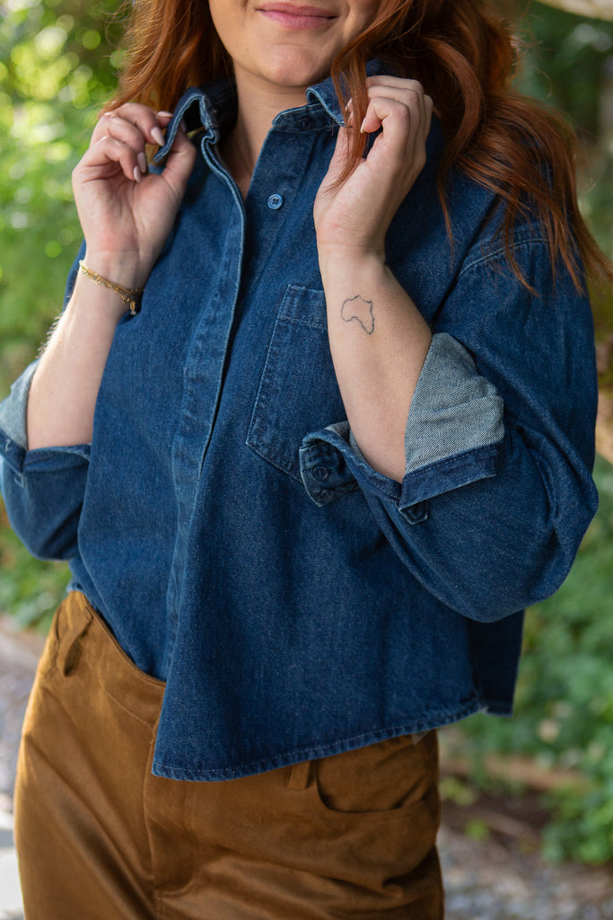 Oversized Cropped Denim Shirt