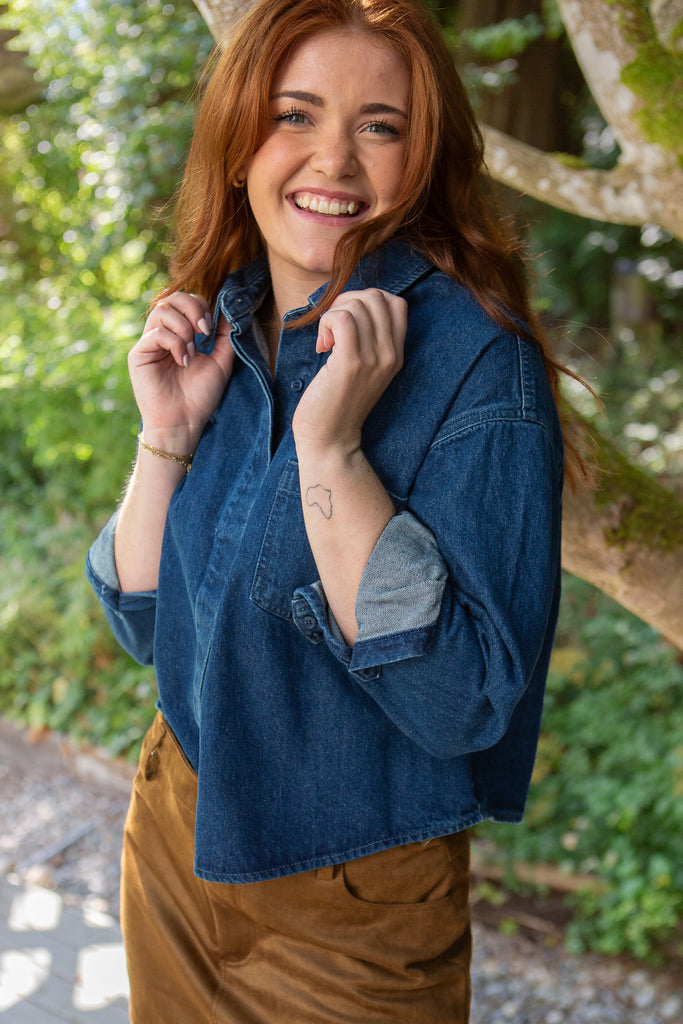 Oversized Cropped Denim Shirt