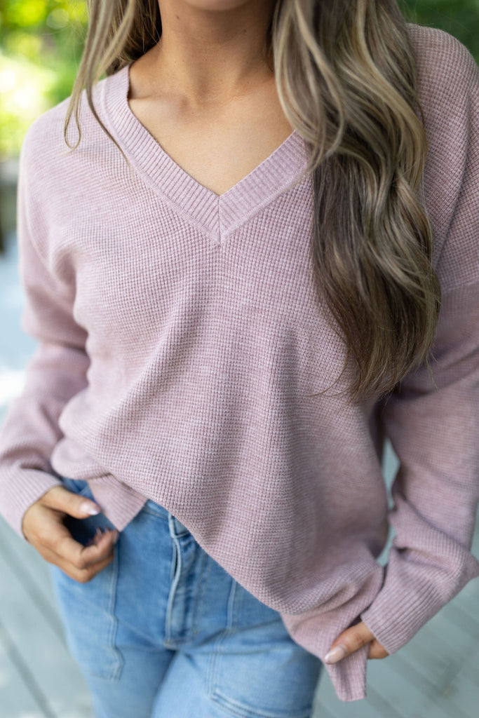 Waffle Knit Sweater - Dusty Rose