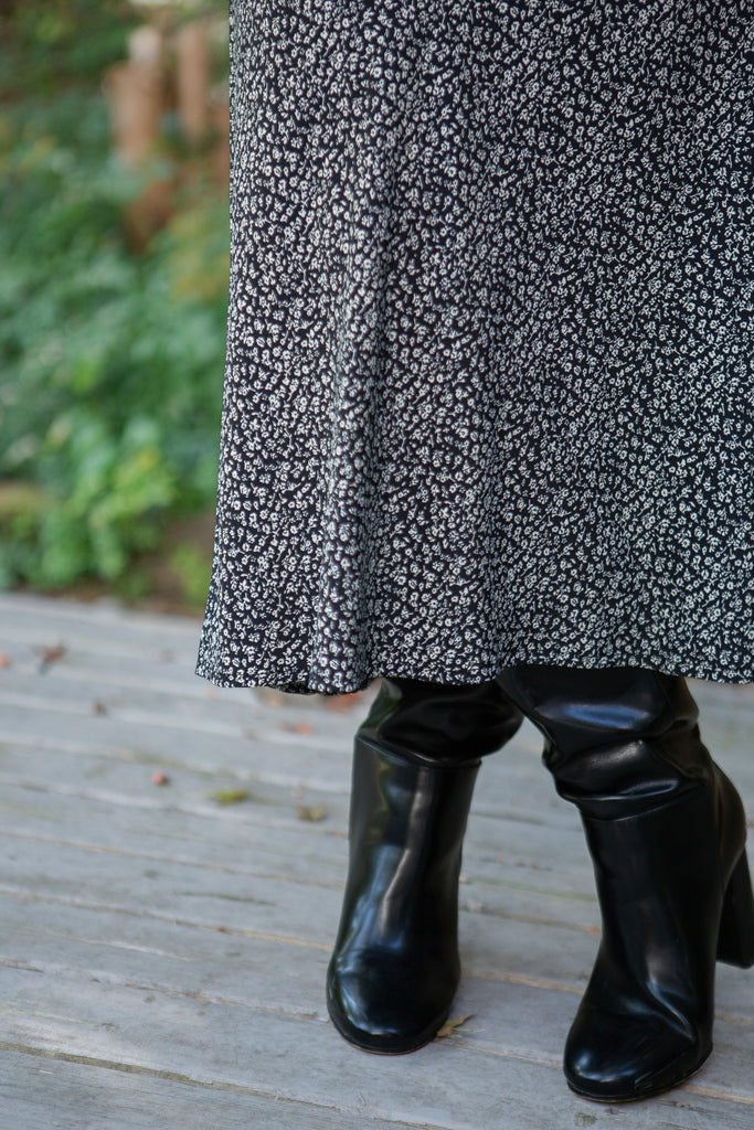 Floral Midi Skirt - Black
