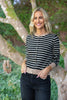 Striped B&W Cardigan With Mocha Trim