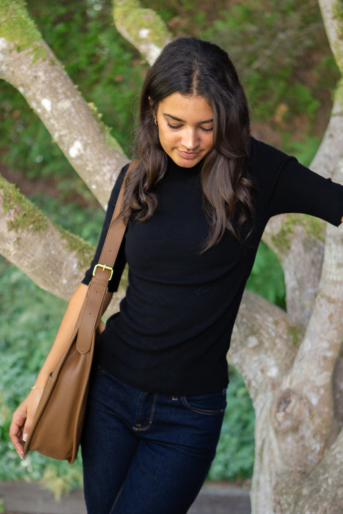 Lightweight Mock Neck Sweater - Black
