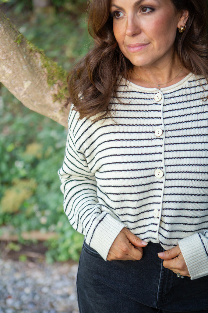 Striped Cream & Black Button Up Cardigan