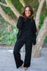 Waffle Textured Sweater & Pant Set - Black