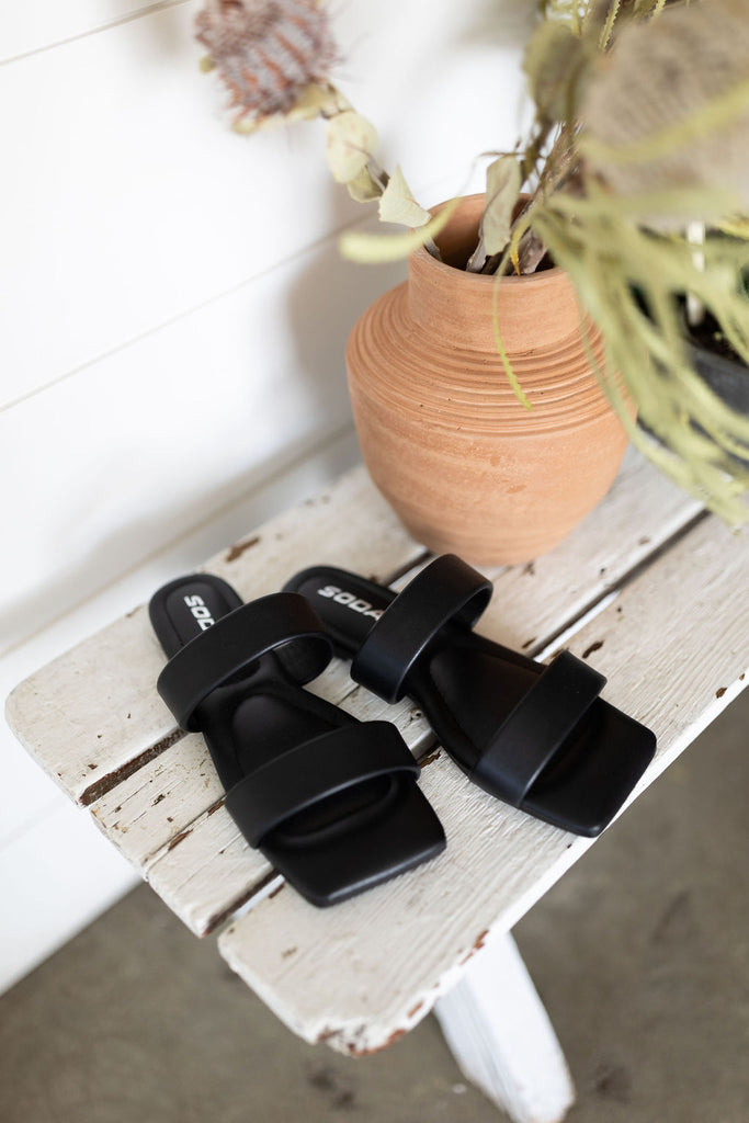 Flat Two Strap Sandal - Black