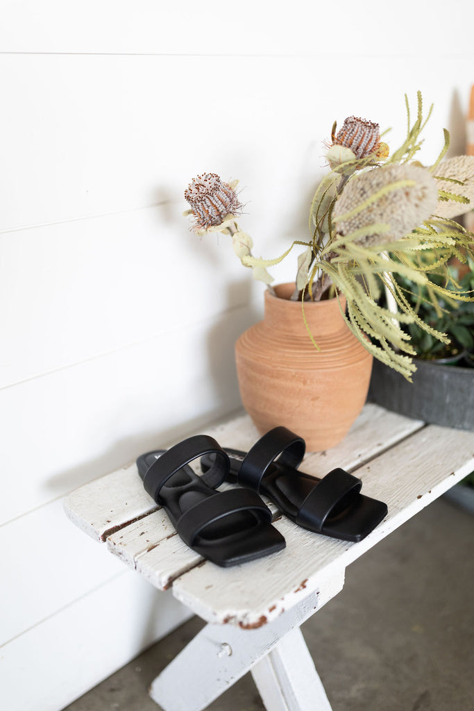 Flat Two Strap Sandal - Black