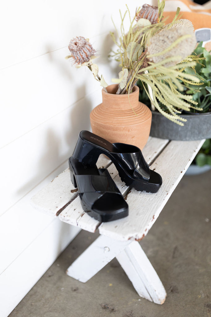 Front Cross Patent Sandal - Black