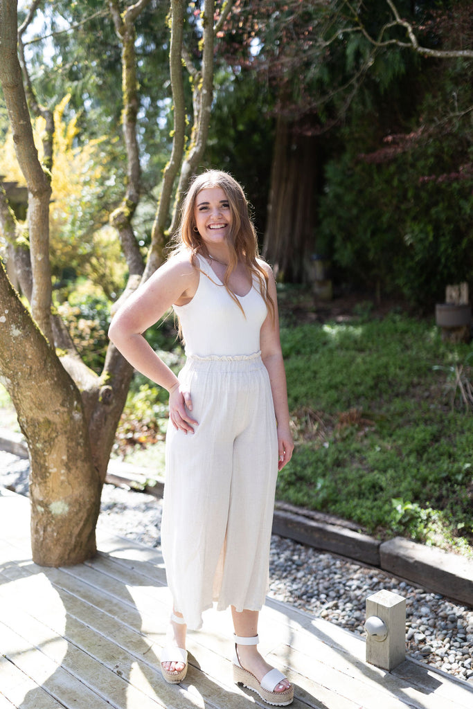 Classic Ribbed VNeck Tank - White