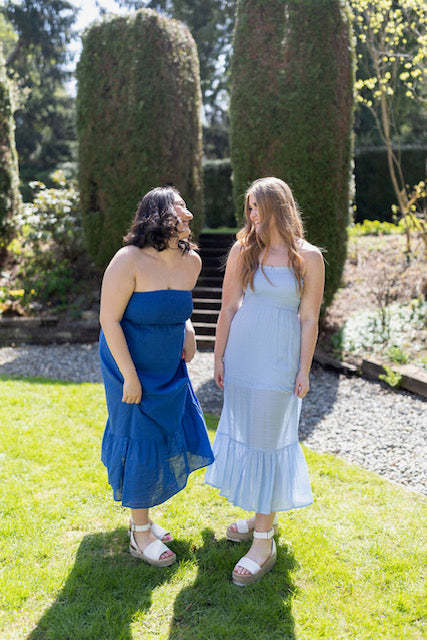 Smocked Open Back Dress - Blue