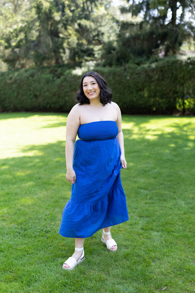 Smocked Open Back Dress - Blue