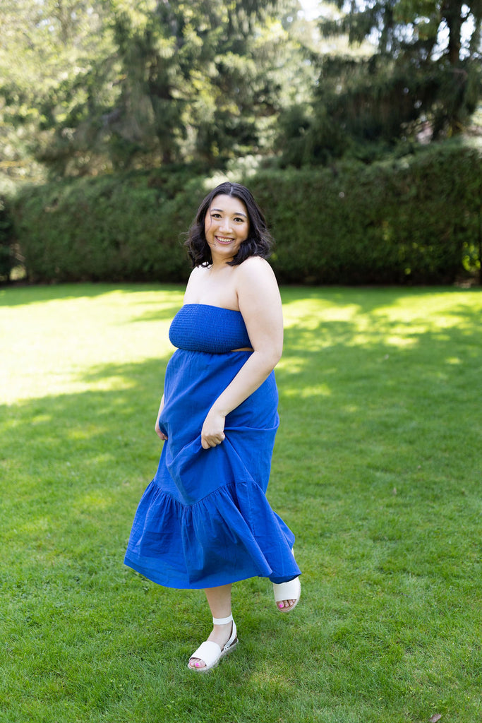 Smocked Open Back Dress - Blue