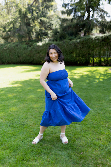 Smocked Open Back Dress - Blue