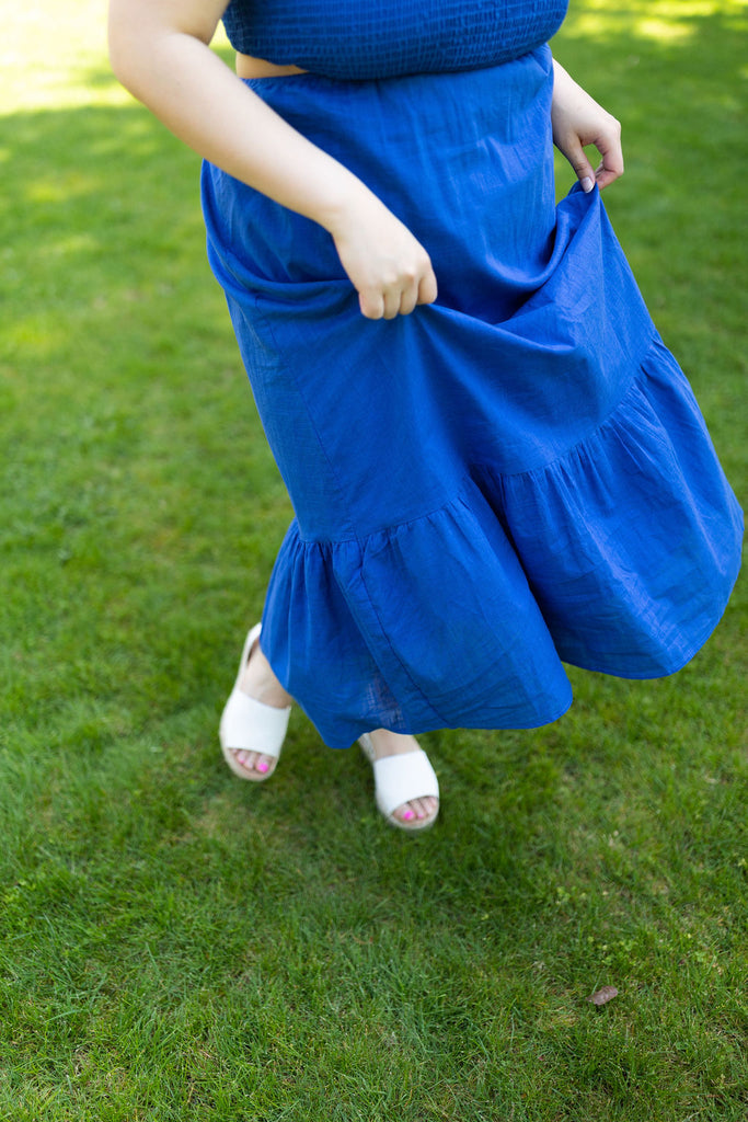 Smocked Open Back Dress - Blue