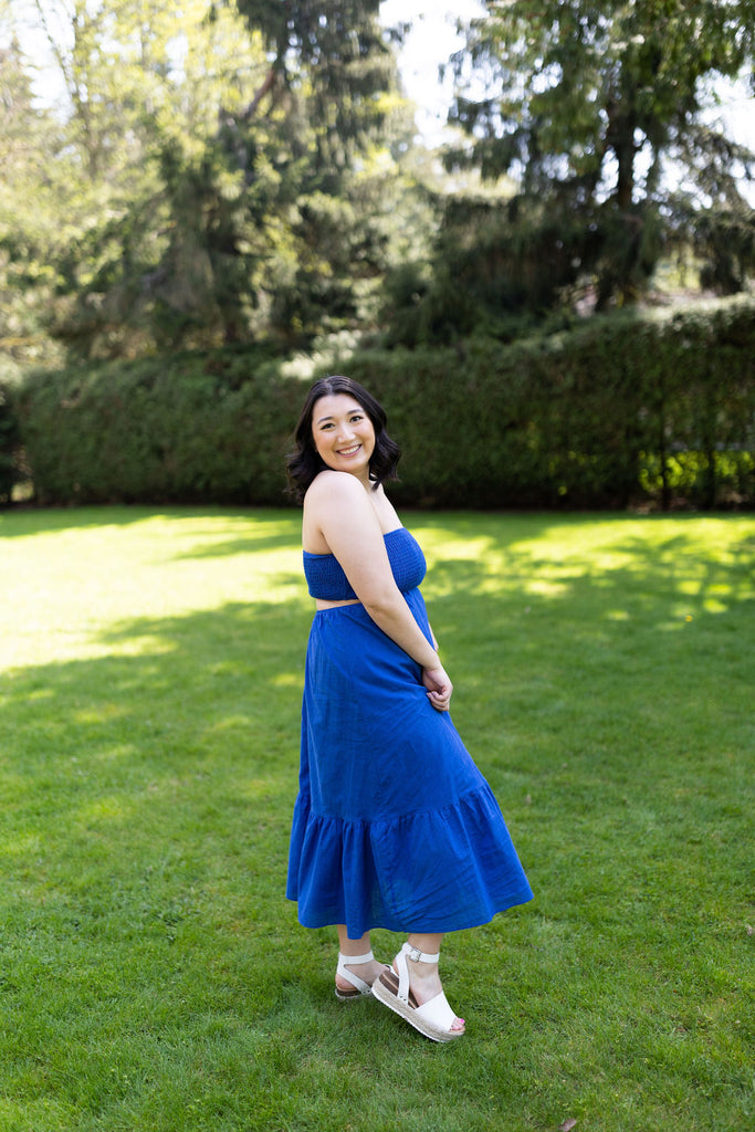 Smocked Open Back Dress - Blue