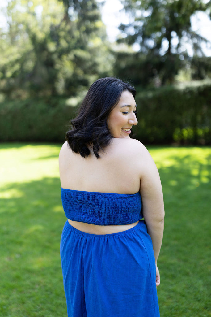 Smocked Open Back Dress - Blue