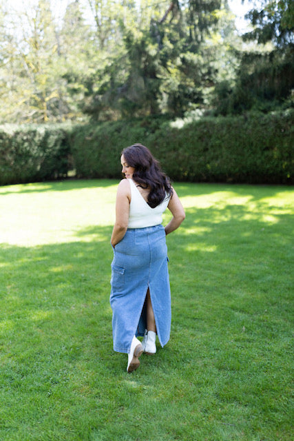 Cargo Denim Skirt - Blue