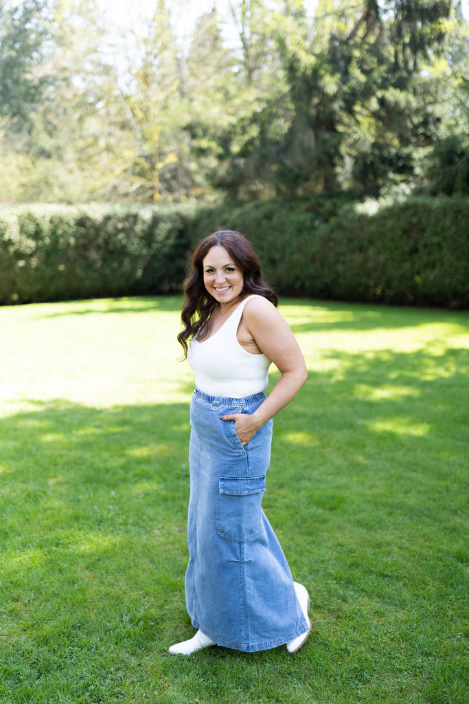 Cargo Denim Skirt - Blue