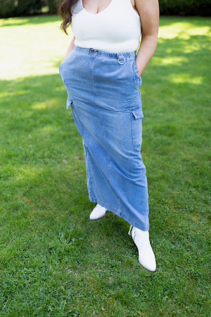 Cargo Denim Skirt - Blue