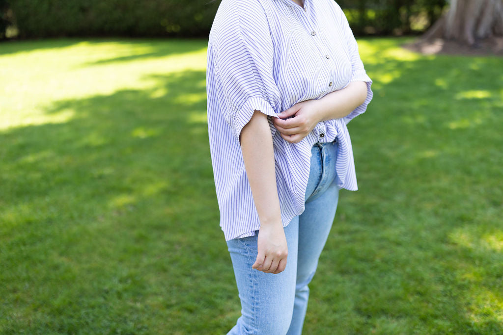 Button Down Striped Shirt - Blue