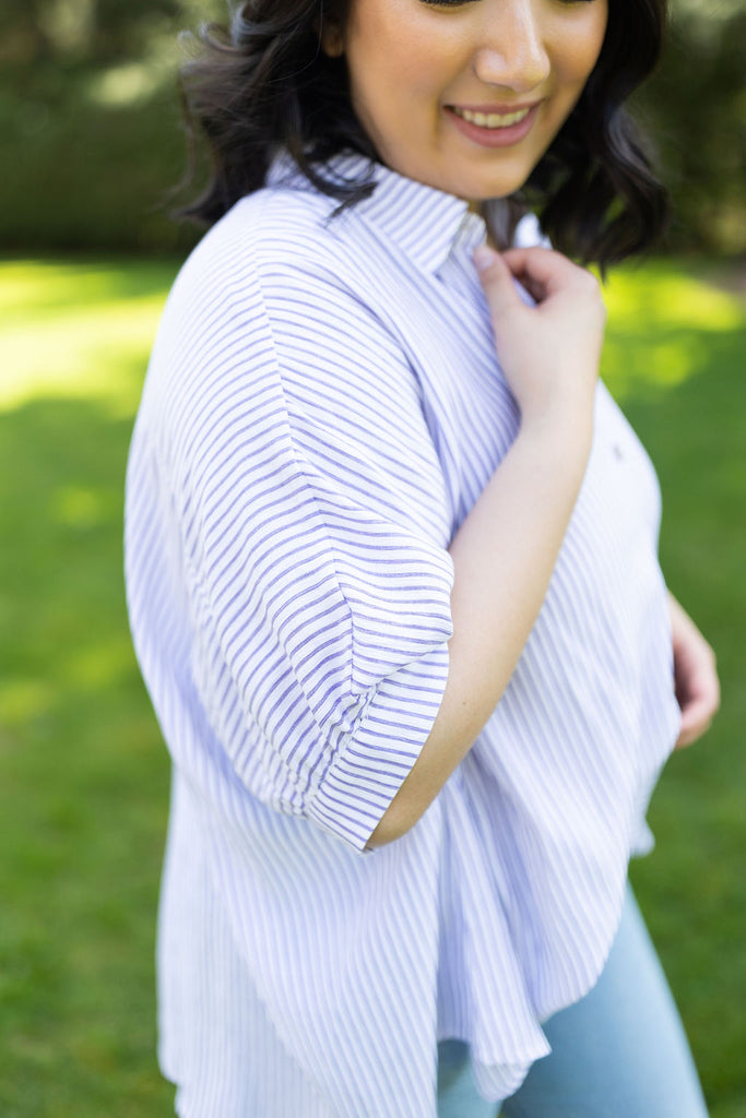 Button Down Striped Shirt - Blue